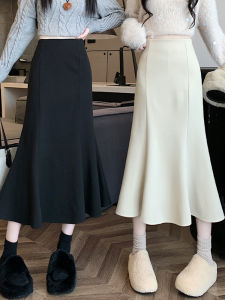 กระโปรงทรงเอเอวสูงผ้าขนสัตว์สำหรับผู้หญิง ฤดูใบไม้ร่วง/ฤดูหนาว 2025 กระโปรงทรงหางปลาทรงสลิมฟิต สไตล์เกาหลี ยาวปานกลาง ทรงเข้ารูป