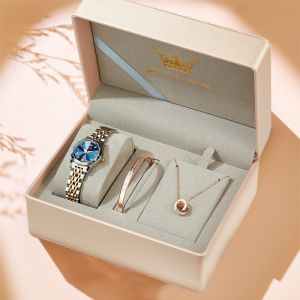 OLEVS Jam Tangan Wanita Terbaru 2024 Anti Air Original Set Luminous Kalender Analog Kalung Gelang Cowek Fashion Kotak Hadiahir