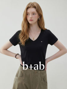 Black V-Neck Slimming Short Sleeve T-Shirt for Women