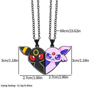Bandai | Kawaii Eevee Hoạt Hình Mặt Dây Chuyền Vòng Cổ 2 Bộ Phong Cách Anime Kim Loại Trái Tim Chắp Vá Trang Sức Quà Tặng Cho Người Hâm Mộ