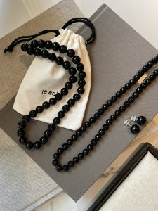 CAFFTI | Long Black Agate Color Pearl Necklace Elegant Luxury Wear Accessory