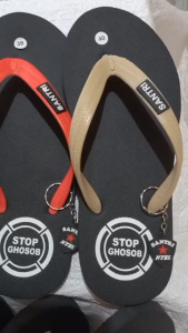Santri Sandal Jepit Pria Alas Kaki Cowok Dewasa (Bahan Karet Warna Merah/Hitam Size 39-43)