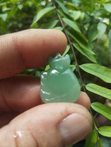 mặt dây chuyền hồ ly đá thạch anh mầu xanh chạm khắc thủ công