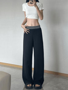 American Splice Color Block Wide Leg Pants Women Spring Autumn Design Sense Niche Straight Lazy Loose Sports Casual Sweatpants