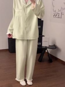 Comfortable Cotton Pajamas for Women Ins Minimalist Style Long Sleeved Pants Pijama Sleepwear Female Ladies Loose Fitting Home Suit Set Can Be Worn Outside