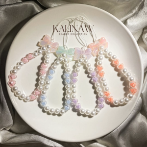 KALINAW PastelPuff Ribbon Heart Beaded Keychain/ Phone Charms