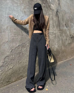 PIAOYA | Quần Dài Nữ Đùi Rộng Cao Thắt Lưng Phong Cách Dễ Thương Cho Người Bé Gọn Có Drape Và Đùi Thẳng