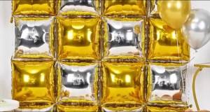 Square Foil Balloon Wall Wedding Backdrop 19x19 Inch Double Sided Block Combination Mylar Balloons Tunnel Arch Garland Kit Bachelorette Valentines Day Gold and Silver Birthday Balloons for Party Decorations