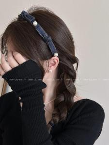 Băng Đô Ngọc Trai Thắt Nút Bướm Cao Cấp Cho Nữ Mùa Thu Mới Ra Mắt Phù Hợp Với Mọi Kiểu Tóc Màu Xanh Denim Phụ Kiện Tóc