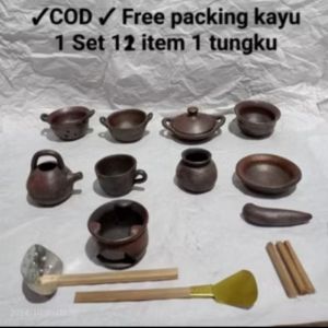 1 Set Alat Masak Pasaran Anak Gerabah Tanah Liat free packing kayu mainan Tradisional