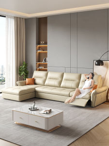 First Class Top Layer Genuine Leather Electric Multi-Functional Sofa Modern Luxurious Adjustable Living Room Double Duty Foldable