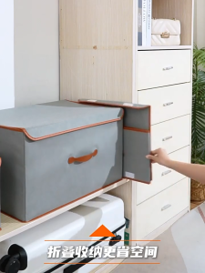 Large Capacity Foldable Clothes Organizer Box With Cover Kotak Penyimpanan Debu-Proof Oxford Cloth Underwear Clothes Storage Wardrobe Organizer