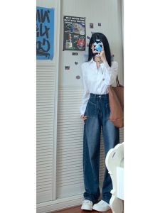 เสื้อเชิ้ตแขนยาวผู้หญิงสีขาว ทรงหลวม บาง ใส่ไปทำงาน ฤดูร้อน 2023 เสื้อเชิ้ตผู้หญิงสไตล์เกาหลี ปกโปโล สีพื้น