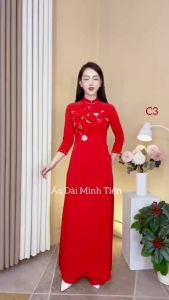 Áo Dài Lụa Mỹ Cao Cấp Họa Tiết Đính Kết Thủ Công Tỉ Mỉ