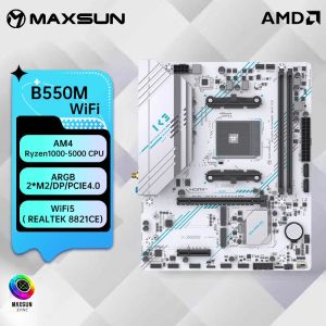 Wafu | MAXSUN B550M Motherboard Support AMD R7 5600 5700X DDR4 3200Mhz USB3.1 PCIE 4.0 AM4 ARGB WIFI5 BT4.2 B550M GAMING WIFI ICE