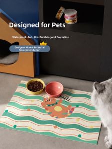 YUNHAOBUYI | Dopamine Green Cute Cartoon Waterproof Stain-Resistant Pet Feeding Mat