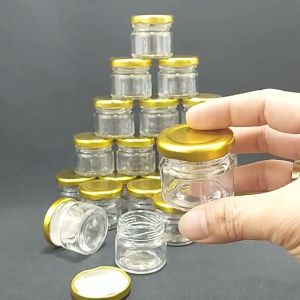 Lọ Thủy Tinh Nhỏ 30ML (combo 12 cái) mẫu trụ tròn nắp thiếc vàng - Hũ Thủy Tinh Nhỏ đựng mật ong thực phẩm mỹ phẩm