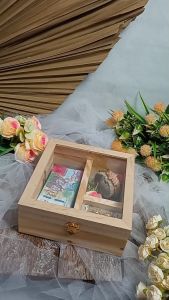 Kotak Kayu Tutup Akrilik Tempat Uang dan Perhiasan Cincin Gelang Mahar atau Seserahan Pernikahan - KUCG