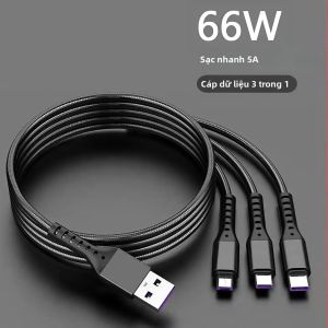 Cáp Sạc Nhanh Siêu Tốc 66W 5A 3 Trong 1 Nhiều Đầu Nối Đa Năng Sạc Nhanh Cáp Dữ Liệu Di Động Nhiều Đầu Cắm