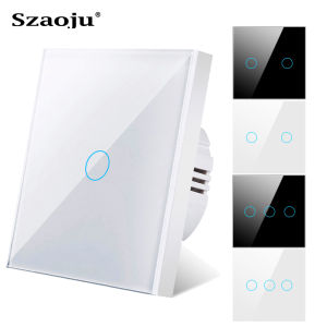 EU AC100-240 Light Switches Touch Switch Power Led Panel Wall Tempered Black White Crystal Glass 1/2/3 Gang Interruttore switch
