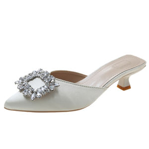 Fashionable Half Slip Sandals Womens Summer 2026 New Outerwear Diamond Buckle Pointed Toe Thin Heel Lazy Mule Slippers