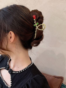 Rose Metal Large Back Head Hair Updo Holder Gap Former Red Elegant Graceful Fancy Hairpin Shark Clip Headdress