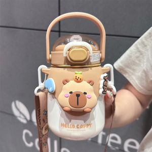 Portable Insulated Stainless Steel Straw Water Bottle 316 Inner Lid for Children Students School Use Cartoon Style 700ml