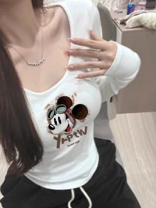 Thickened Long Sleeve U Neck Printed Base Shirt Womens Autumn Winter Fashion Slim Fit Thermal T Shirt Korean Style Commute Wind