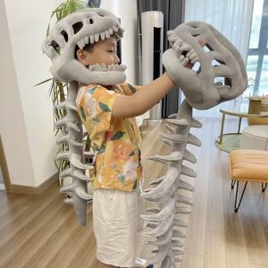 Creative Dinosaur Skeleton Plush Hood Toy Kid Adult Dress Up Costumes Mask Plush Toy Cosplay Show Props Helloween Gifts