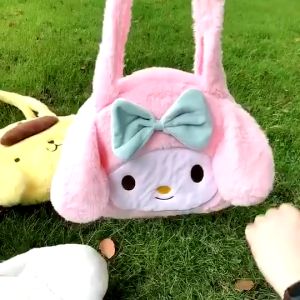 Sanrio Plush Cinnamoroll Melody Kuromi Pom Pom Purin Women Tote Bags Shoulder Bags Anime Plushie Pencil Case Girls Gift