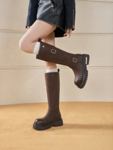 Josiny | New Autumn/Spring Brown Thick Sole Belted Equestrian Boot