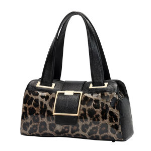 Airrani Genuine Leather Leopard Print Womens Handbag Large Capacity Boston Cowhide Womens Bag Q0101