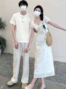 XILANDUO | Couple Friendly Summer Short Sleeve Slim Fit Mid-Length Lace Up Romantic Style Dress