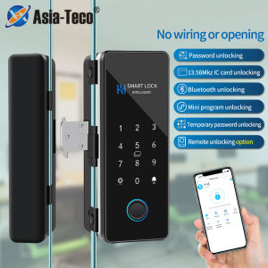 Fingerprint Glass Door Lock Bluetooth Sliding Glass Door Smart Lock Electronic Rfid Card Lock Hahalock APP Control