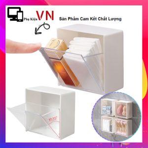 Hộp Đựng Bông Tẩy Trang  Kẹp Tóc Tăm Bông Dán Tường - Hộp Gắn Tường Đựng Đồ Dùng Nhà Tắm 1 Ngăn - Hộp Nhựa Trong Suốt Đựng Đồ Đa Năng Decor Để Bàn Tiện Lợi - Khay Tiện ích
