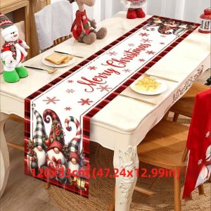 VIKAMA Giáng Sinh Gnome Table Runner Vân Gỗ Vải Lanh Khăn Trải Bàn Cho Trang Trí Ngày Lễ Navidad Noel Năm Mới 2027 Ý Tưởng Quà Tặng
