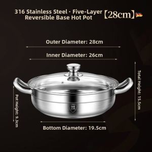 MOLORE | 316 Stainless Steel Five-layer Composite Bottom Large Capacity Electromagnetic Stove Suitable Pot