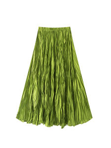 กระโปรงทรงเอสีเขียวสไตล์ย้อนยุคสำหรับผู้หญิงในช่วงฤดูร้อน กระโปรงทรงเอเอวสูงทรงหลวม ความยาวปานกลาง