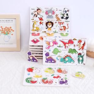 MKS Mainan Anak Puzzle Knob Kayu Jigsaw Karakter Lucu Wooden Puzzle Gagang Knop Kayu Mainan Edukatif Edukasi Bergambar MK110