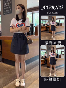 Casual Two-Piece Set Womens Summer New Style Slimming Workwear Skirt Salt System Maturity High Waist round Neck Short Sleeve
