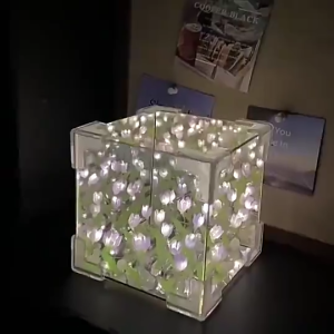Magic Cube Tulip Night Light DIY Tulip Flower Sea Mirror Lamp Decorative Gifts for Birthday Holiday