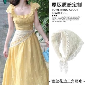 Womens Country Style Lace Triangle Scarf Waist Belt Denim Skirt Layering Accessory Hair Wrap Spring Summer Autumn