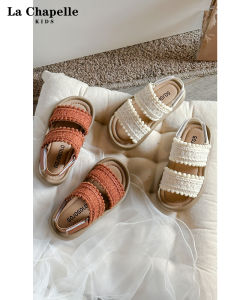 รองเท้าแตะผู้หญิง La Chapelle ฤดูร้อน 2025 รองเท้าแตะชายหาดแบบลำลองสำหรับเด็ก รองเท้าแตะแฟชั่นแบบทอ รองเท้าแตะแบบสวมหัวเปิด