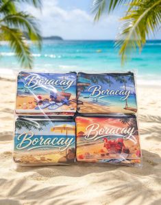 Boracay wallet coinpurse beach-themed pouches with palm trees sunsets starfish and ocean scenes.
