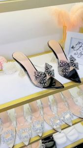 Sục mika nơ nhũ HALEY STORE gót ly 9cm nơ nhũ đính xoàn hở mũi quai mika tiểu thư cô dâu tiệc cưới rẻ bền đẹp êm chân