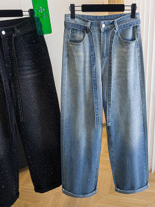 กางเกงยีนส์ทรงหลวมเอวสูงสำหรับผู้หญิงไซส์ใหญ่ฤดูร้อนปี 2025 กางเกงขายาวทรงหลวมทรงกล้วยทรงเข้ารูปสำหรับฤดูใบไม้ร่วง