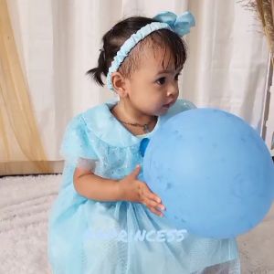 Baju Dress Warna Baby Blue 6-12 Bulan Import Korean Style 2023