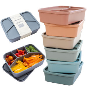 Silicone Bento BoxFourCompartmentsReusable Silicone Lunch BoxThickened and Leak-Proof Food-Grade Divided Lunch back to school