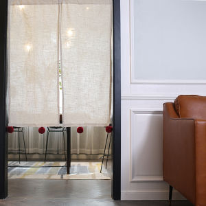Yuanweixianglv Cotton and Linen Japanese and Nordic Style American Wear Rod Cabinet Curtain Pure Color Half Curtain Head Short Curtain Punch-Free Curtain Curtain