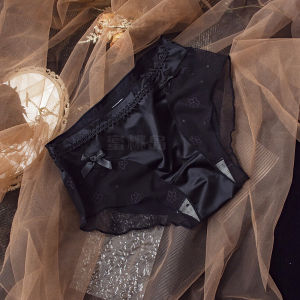 Luxurious Silk Feel Womens Triangle Panties Extended Crotch Bowknot mid Waist Seamless Comfortable Underwear Breathable Nylon